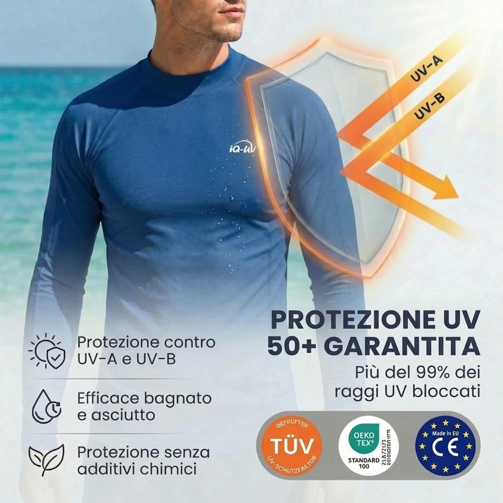 iQ-Company, Maglietta con Protezione Solare UV Uomo IQ 300 Watersport a Maniche Lunghe
