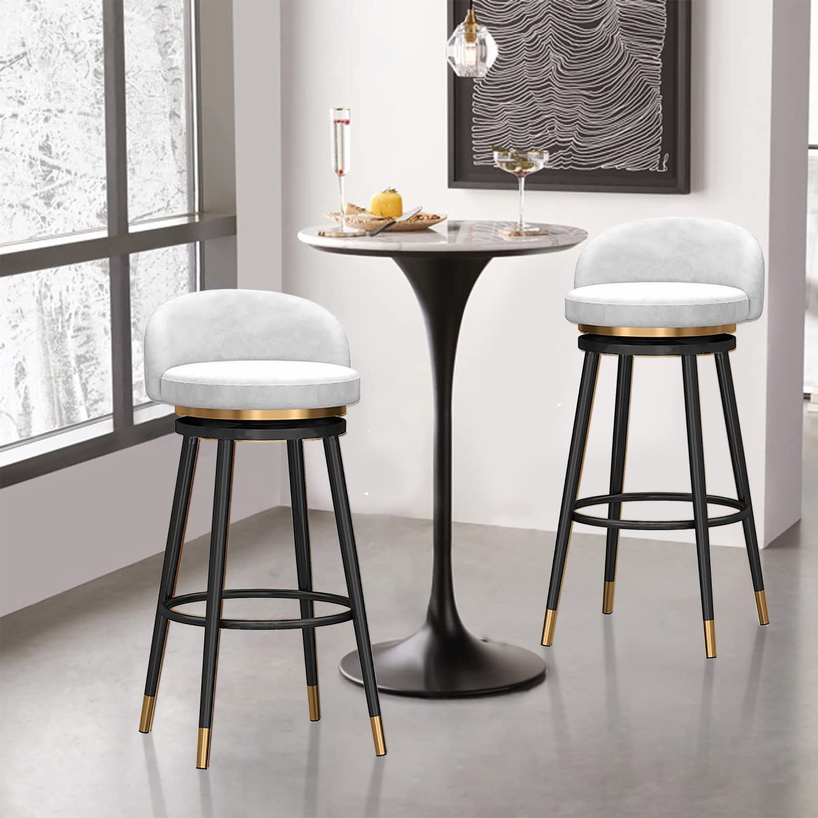 Lot de 3 tabourets de bar hauteur comptoir velours rose pour cuisine