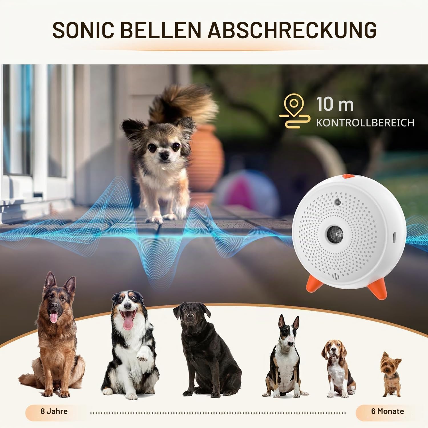 Anti Bellen Gerät, Ultraschall Anti-Bell-Gerät mit 33ft, Automatisch Antibell für Hunde, Wiederaufladbares& Wasserdichtes Hund Ultraschall Anti Bellgerät für Große KleineHunde Innen Außenbereich