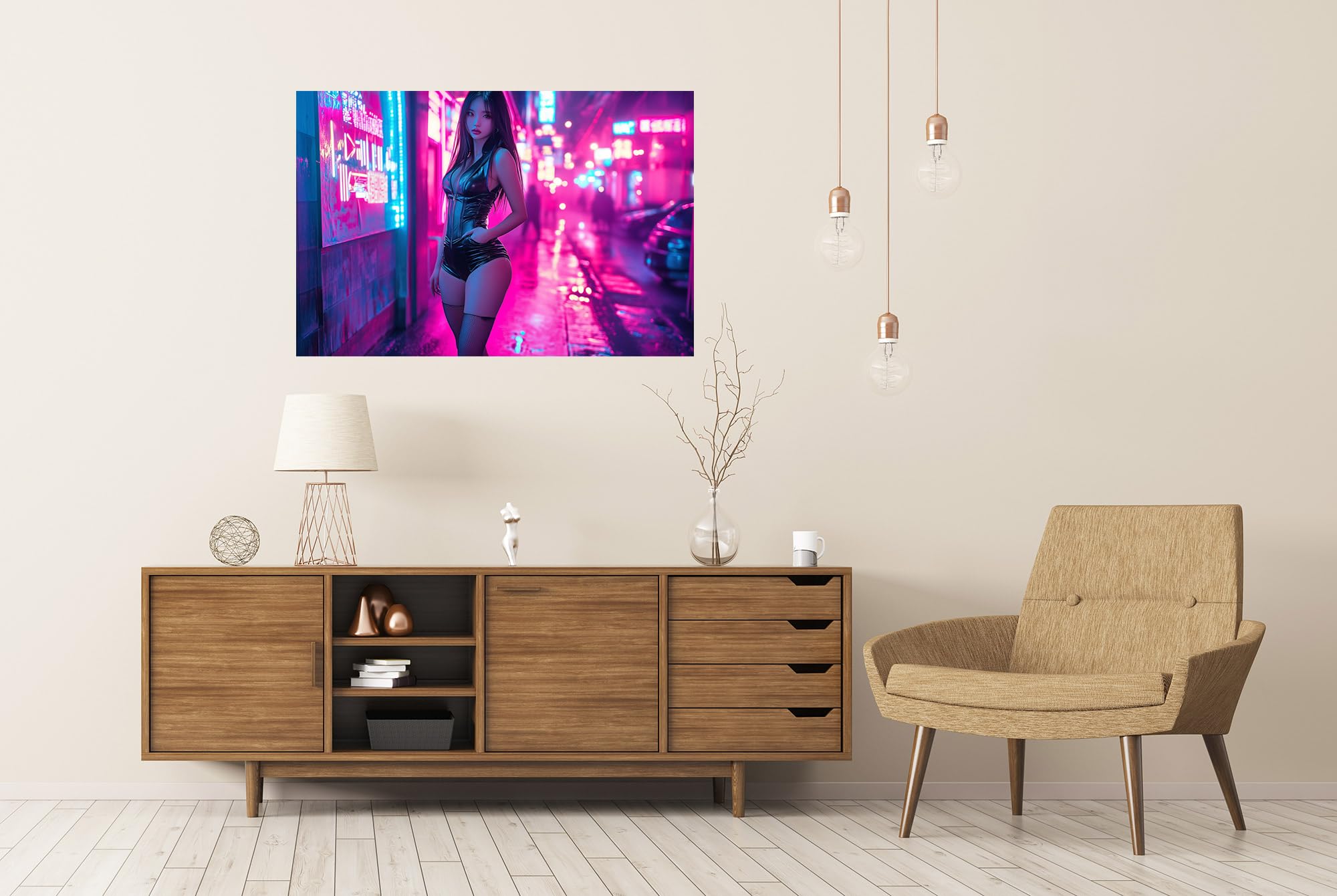 islandburner Prime XXL - Póster para jóvenes adultos en la sala de estar: sexy mujer asiática, Cyberpunk Bangkok, luz de neón, imágenes de alta calidad, impresión fotográfica