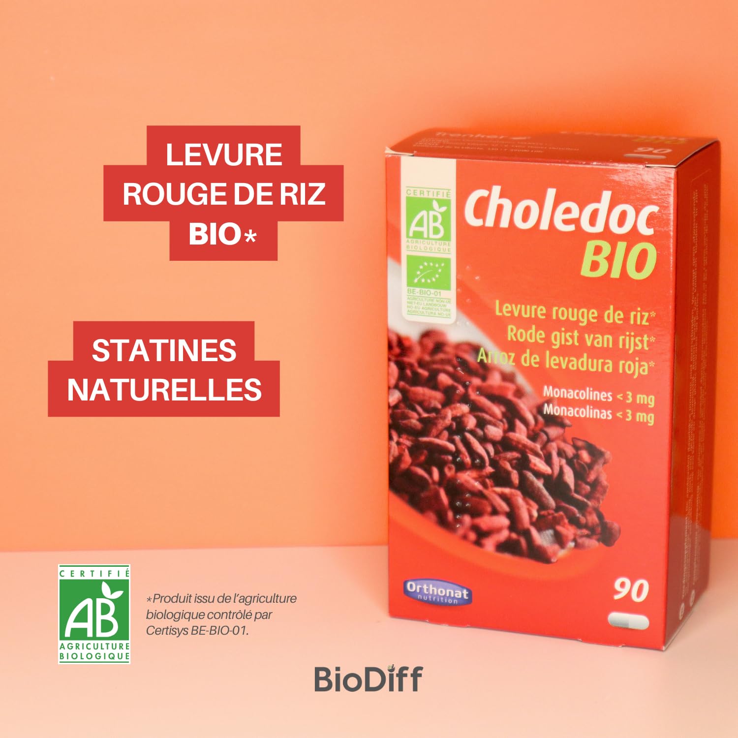 Choledoc Bio - Complément Alimentaire Bien Etre Cardiovasculaire - 120 mg de Levure Rouge de Riz (Issue de l’Agriculture Biologique) par Gélule - 90 Gélules