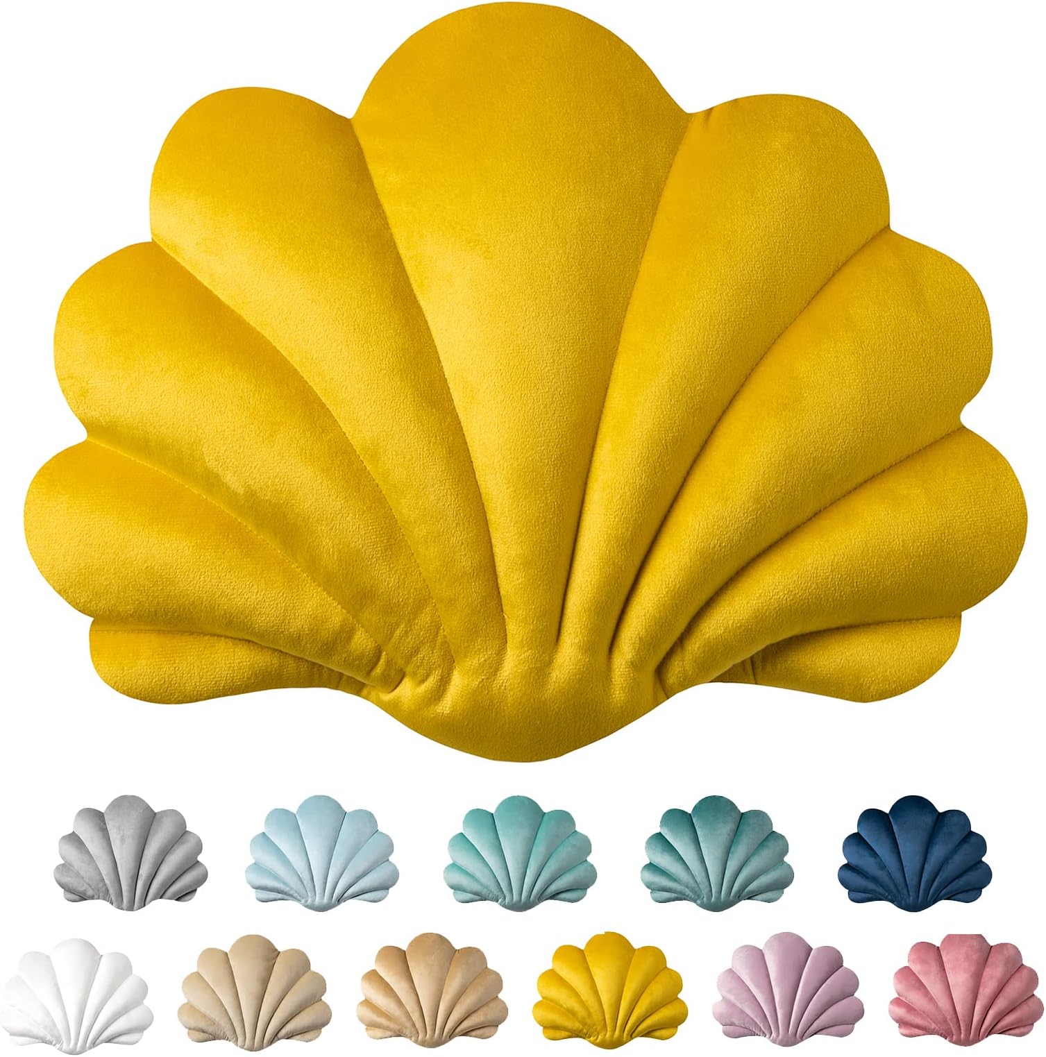 Ashler 3D Throw Pillows Shell Shaped Accent Throw Pillow, Soft Velvet Insert Included Cushion for Couch Bed Living Room, Pack of 1, Yellow, 18 X 13 inches