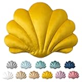 Ashler 3D Throw Pillows Shell Shaped Accent Throw Pillow, Soft Velvet Insert Included Cushion for Couch Bed Living Room, Pack of 1, Yellow, 18 X 13 inches