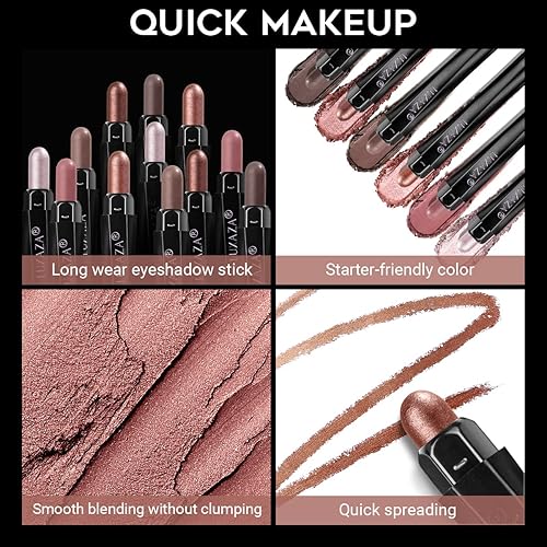 Miniatura 8 de Juego de 6 barras de sombra de ojos en crema con brocha mezcladora, hipoalergénica mate brillante, lápiz de sombra de ojos rosa neutro