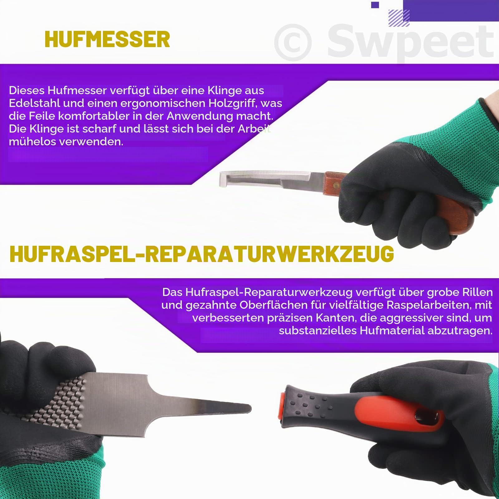 Swpeet 8Pcs Professionelle Hufschmied Werkzeuge Value Kit mit Roll Pack, Pferde Huf Trimmer Schere Werkzeuge, Hufschneider, Hufschmied Raspel Datei und Gummigriff, Huf Zange