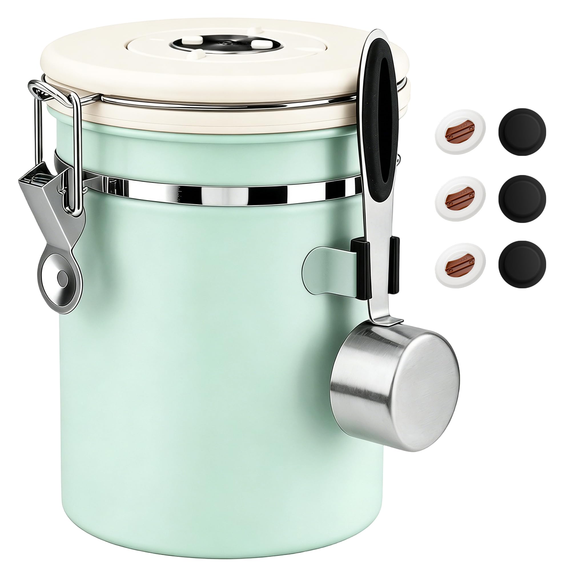 ShanSon Coffee Canister Airtight, Stainless Steel Bean Storage Container with Date Tracker &amp; Scoop, Grounds Sugar Flour Tea Cereal Fits Kitchen Pantry, Ideal Gift for Coffee Lovers,22oz,Green