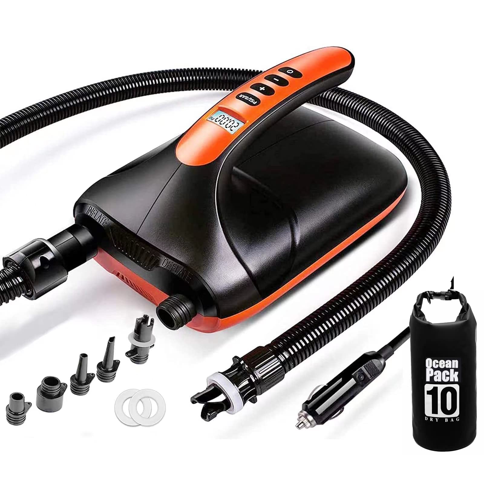 Pompa ad aria elettrica, 20 PSI, pompa elettrica multifunzione, funzione automatica a due stadi, funzione di spegnimento automatico, 12 V, per materassi ad aria, gonfiabili, tenda