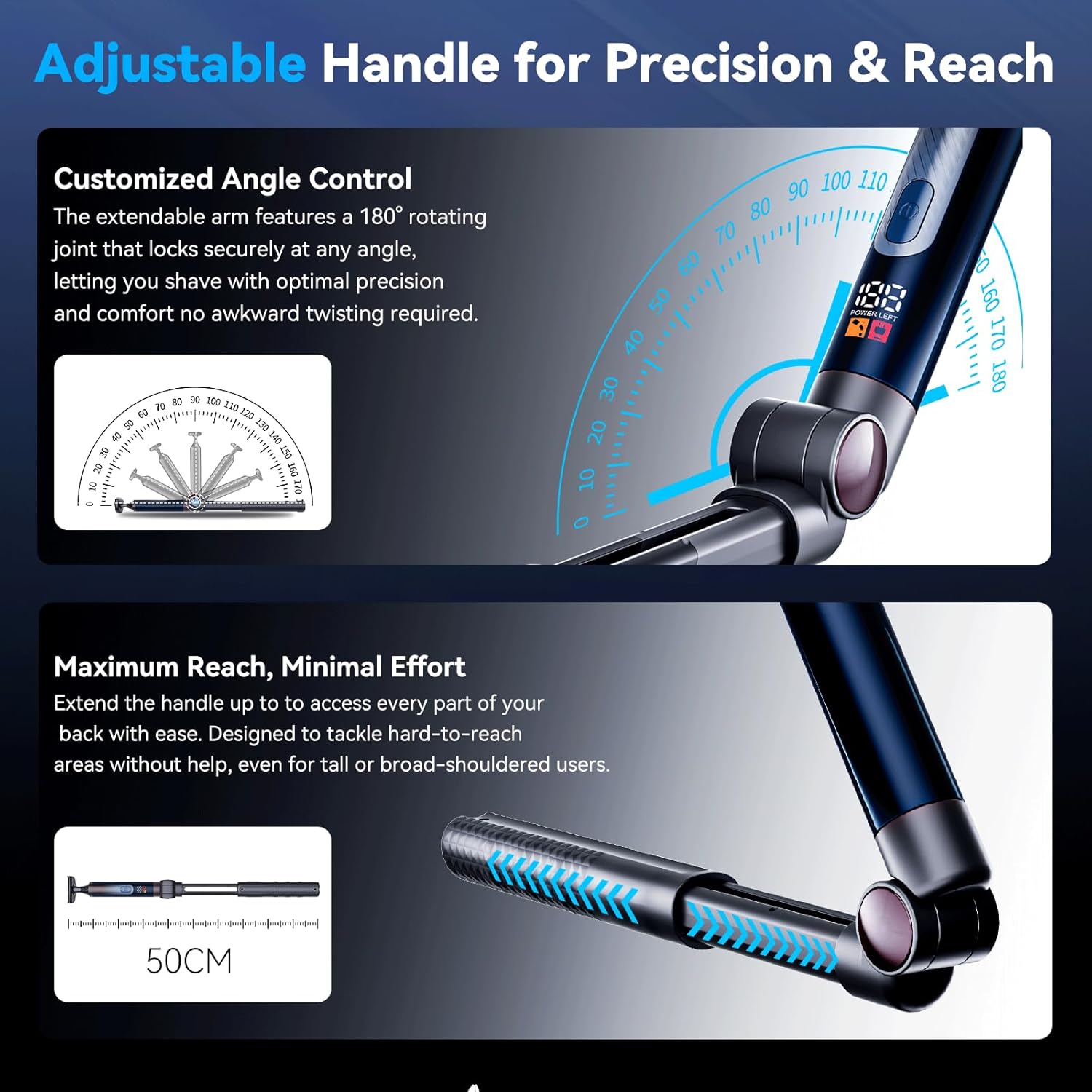 Back Shaver for Men, Mens Back Shaver with Travel Case, LED Display Ultra-Wide 2" T-Shaped Head with Long Handle, Safety Lock, IPX7 Wet/Dry, Multi-Functional Back Trimmer,(Dim Silver)