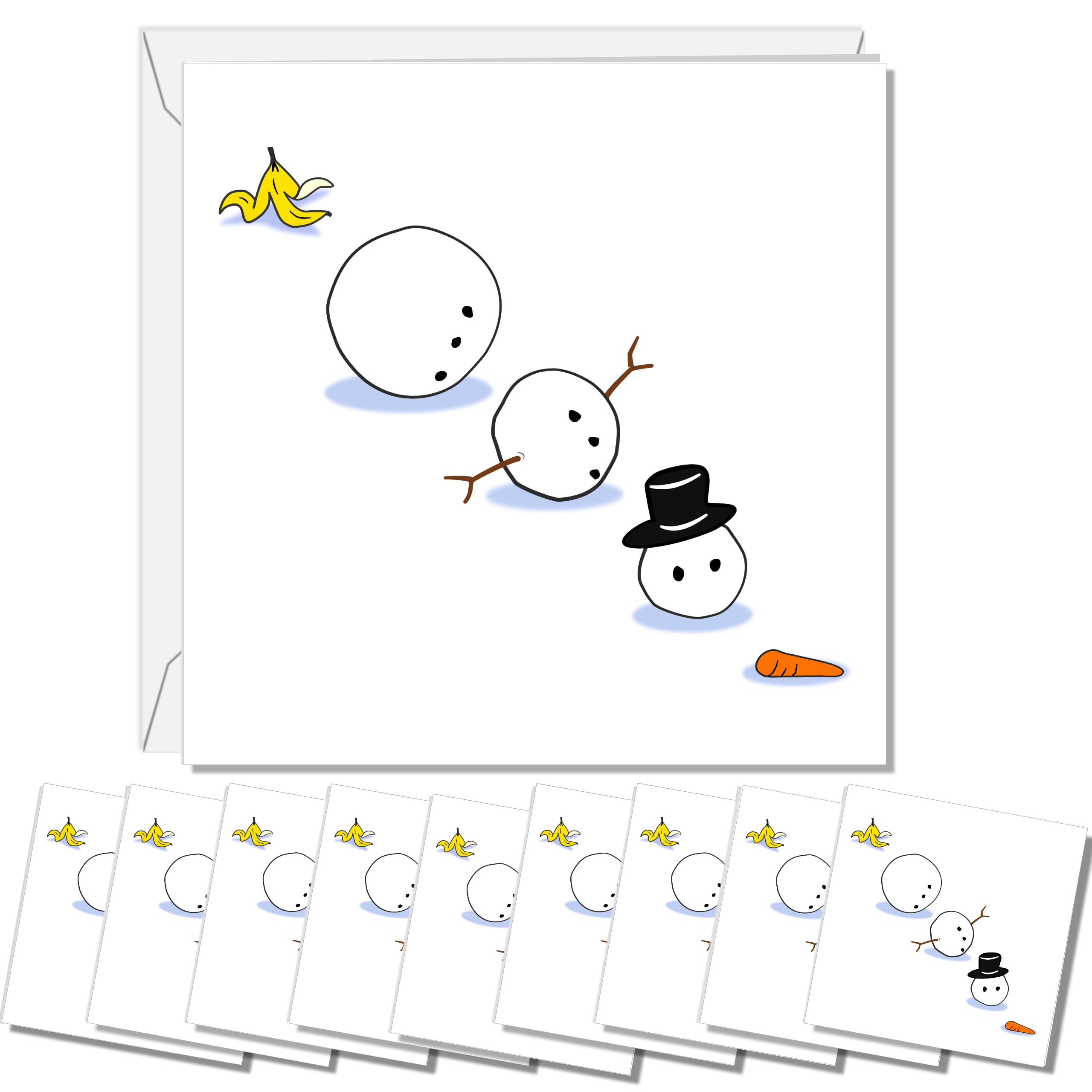 10 x Slipped Snowman Joke - Funny Christmas Card 2025, Funny Christmas Gifts - Funny Messages for Family, Friends, Son, Daughter, Children - Xmas Cards Handmade - Swizzoo10 Pack
