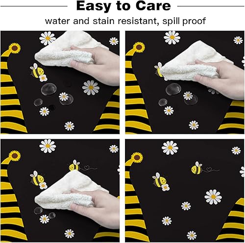 Miniatura 6 de FortuneHouse8 Waterproof Table Cloth Sweet Gnomes Bee Tablecloths Outdoor Protector Daisy Flower Bee Cute Cartoon Black Oil Proof Spill Proof Vinyl