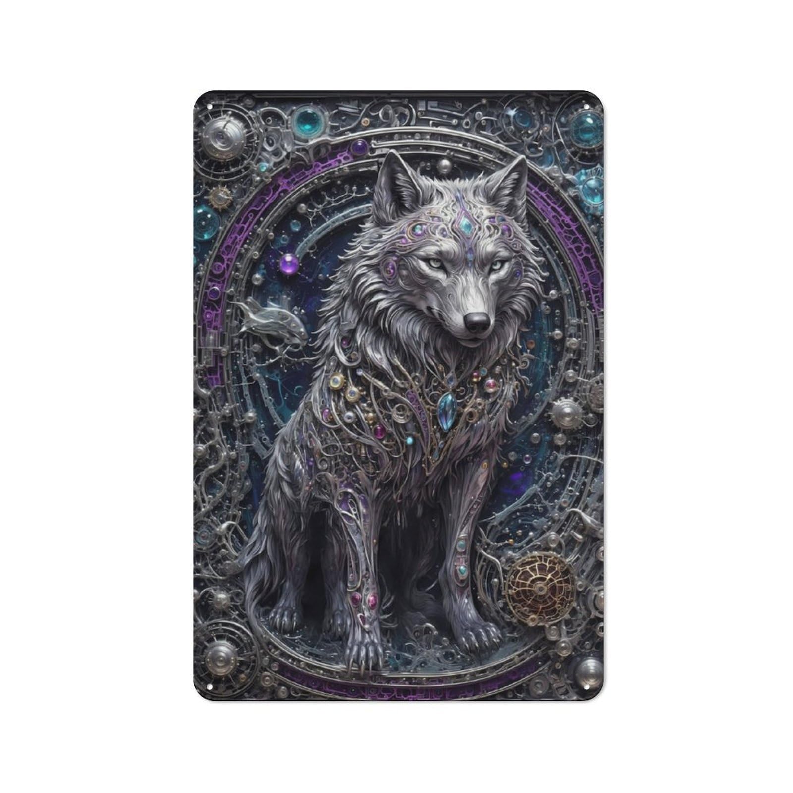 Junmoney Steampunk White Wolf 30X20cm Retro Metal Sign With For Café Or Restaurant, For Collectors Decorating Cafés And Restaurants