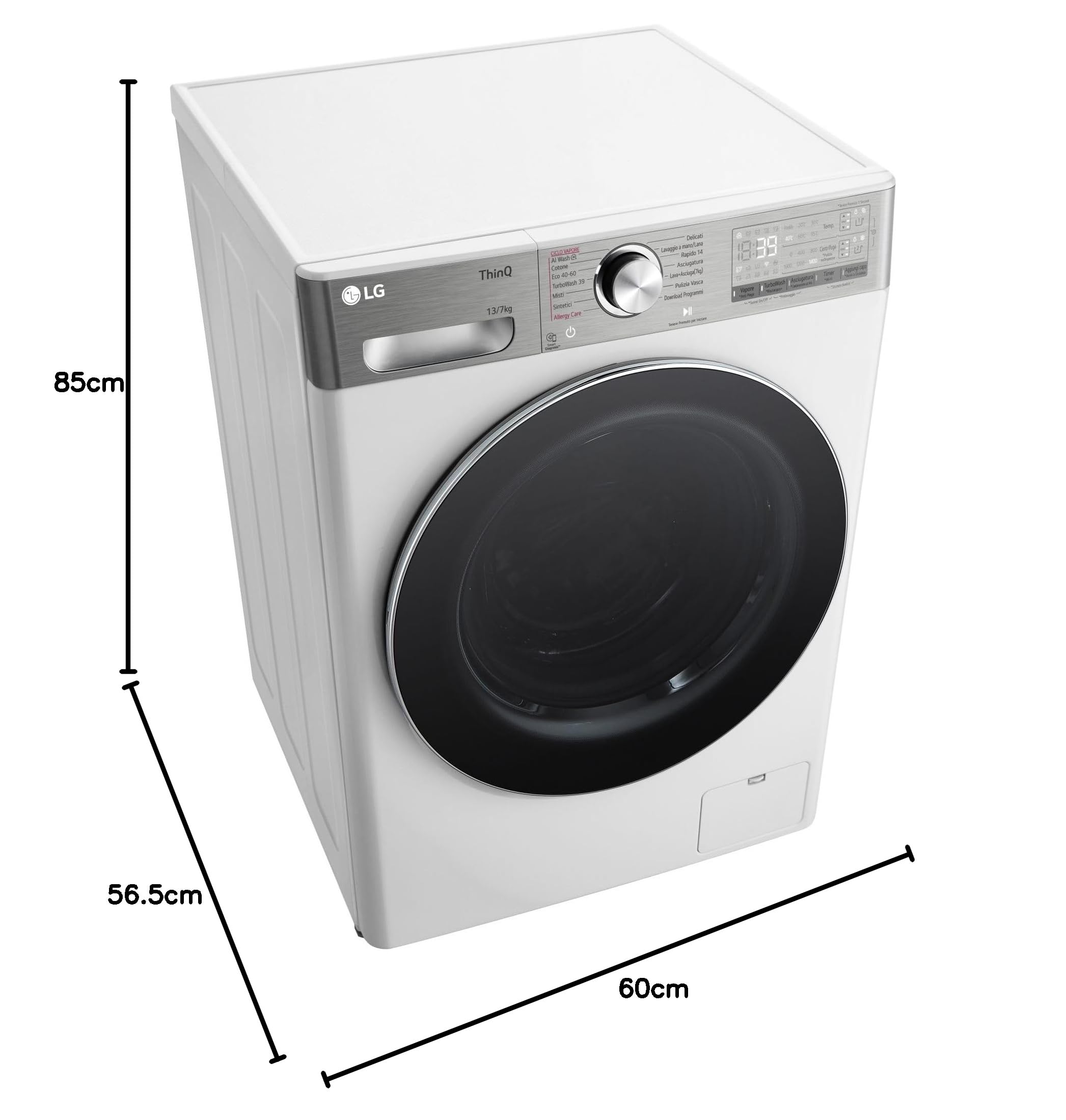 LG AI DD D4R9513TPWC Lavasciuga 13/7kg, Serie R9, Classe D, Lavatrice Asciugatrice, 1400 Giri, TurboWash 360, Vapore Steam+ e Antipiega, Autodosaggio, Wi-Fi, Bianca