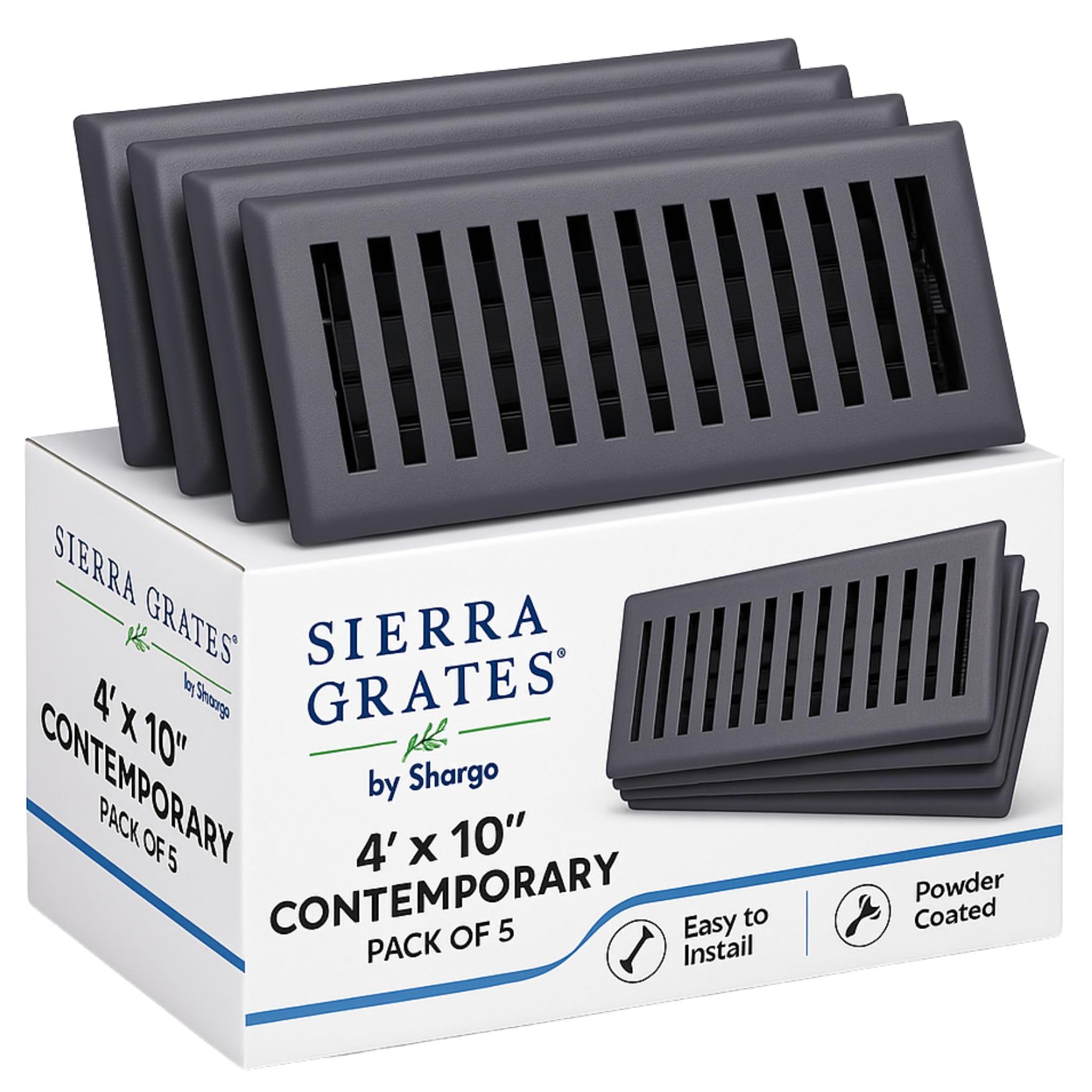 Sierra Grates 4" x 10" Contemporary Design Floor Register in Granite Grey Finish, Case of 5 | Vent Covers for Home Floor- Measure Duct Opening for