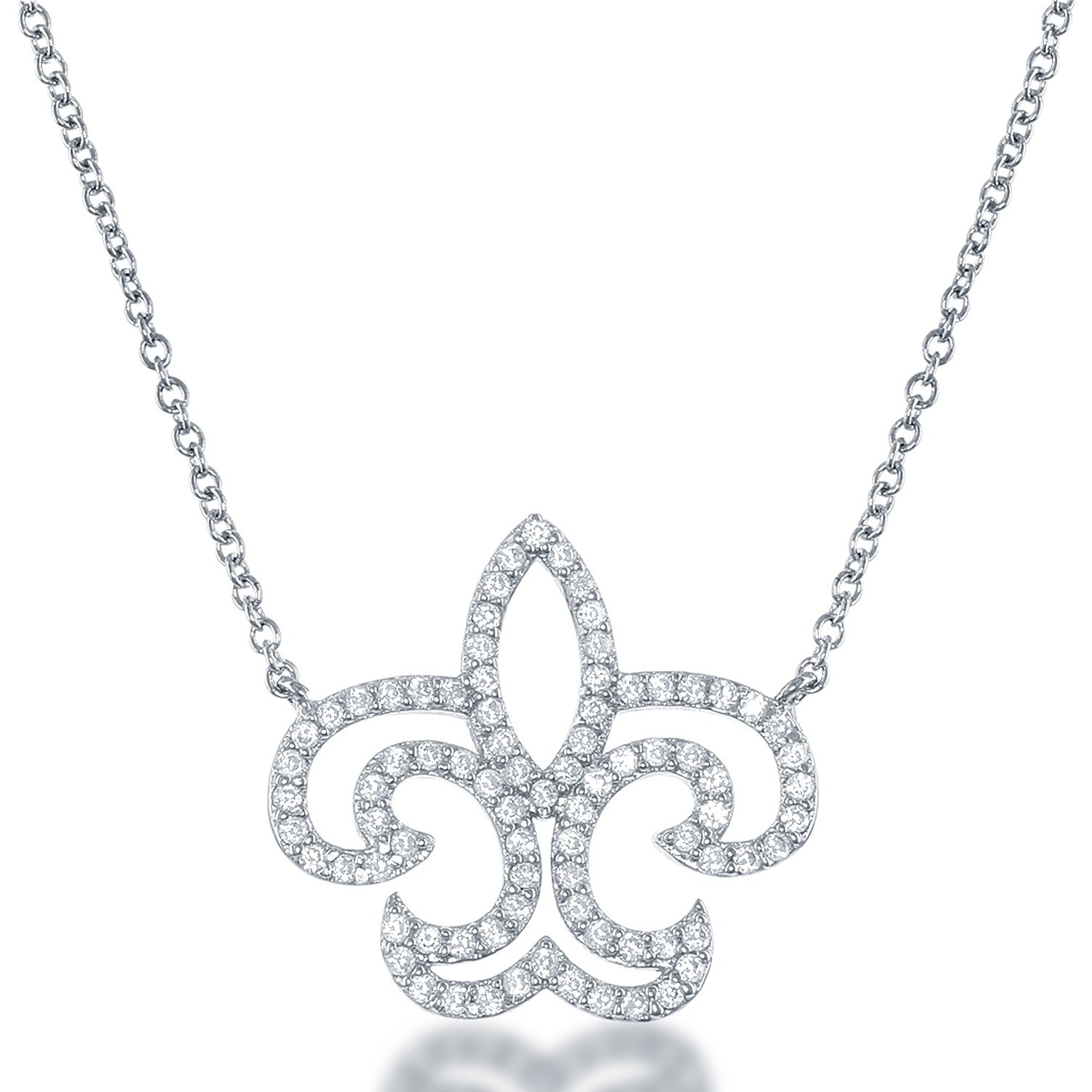 Beaux BijouxSterling Silver 16" + 2" Extension CZ Fleur de Lis Necklace