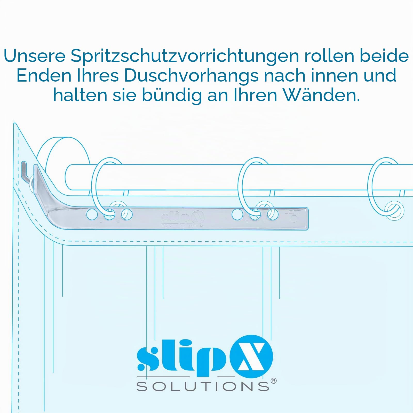 SlipX Solutions Duschvorhang Spritzschutz hält den Liner bündig an der Wand, um Wasser in Ihrer Dusche zu halten, klebfrei, 2 Schutzvorrichtungen pro Packung.