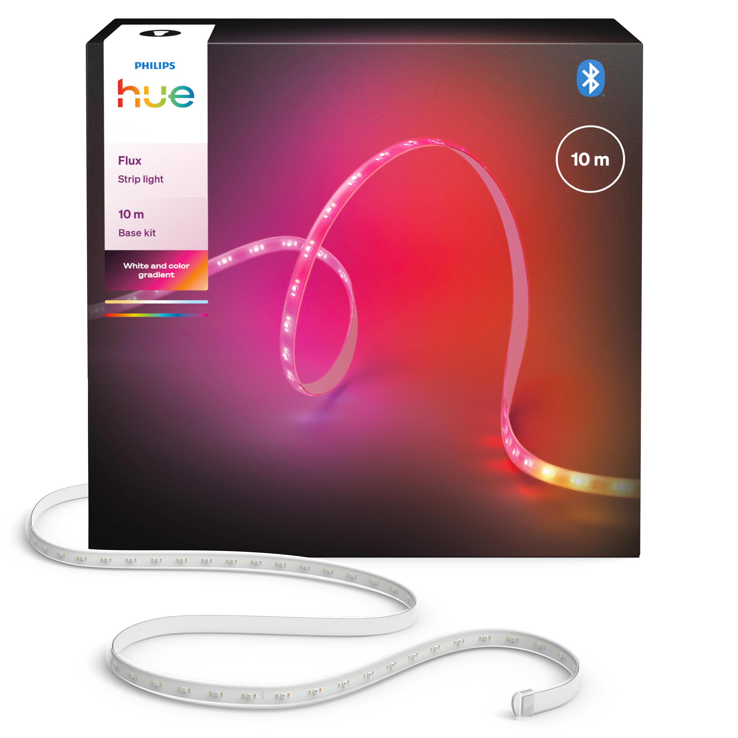 Hue Flux 10-Meter LED Strip Light, 2000 lm, Vibrant Color and Ambiance, Flexible Indoor Lighting, Chromasync™ Color Blending, RGBWWIC, Cuttable, Extendable, Reusable, App and Voice Control