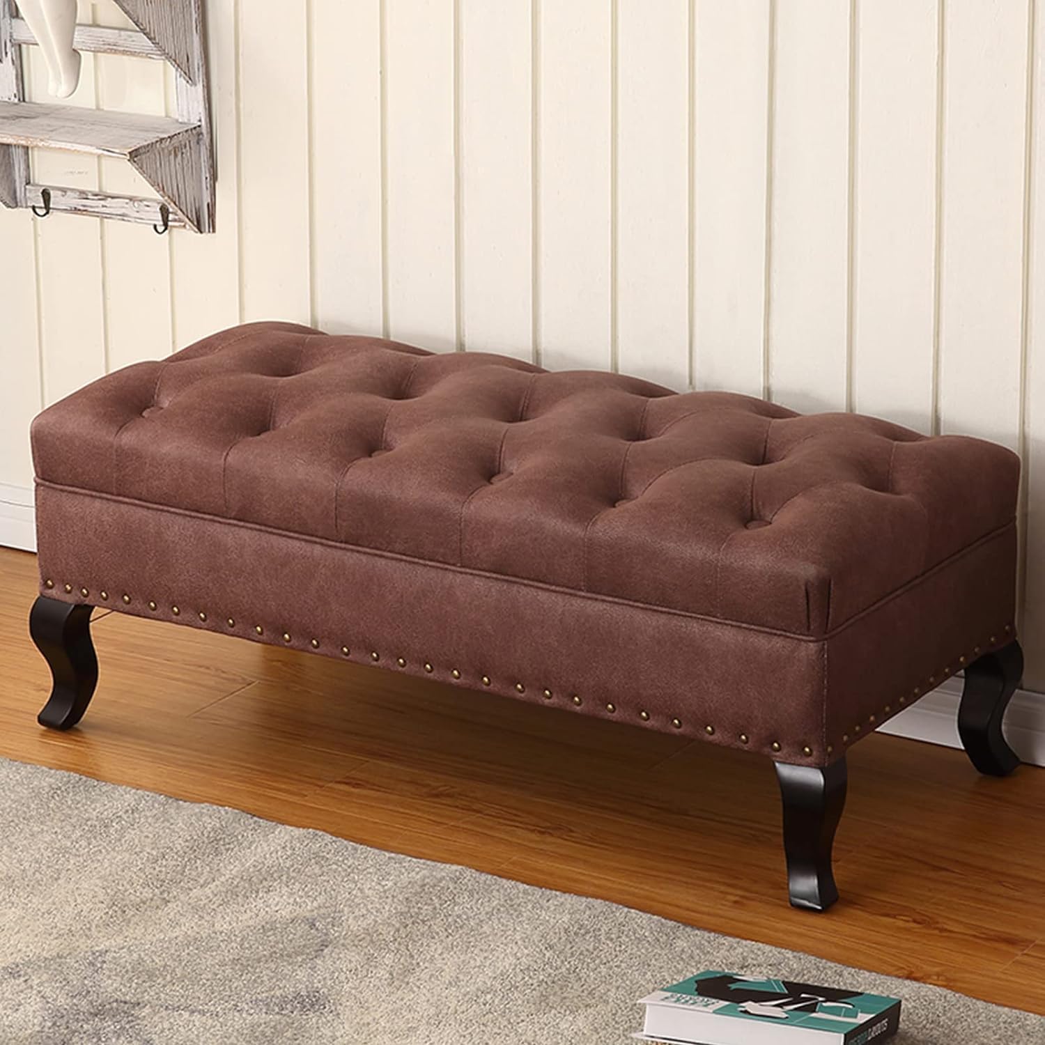 Tabouret ottoman rembourré 80x45cm avec assise confort en lin