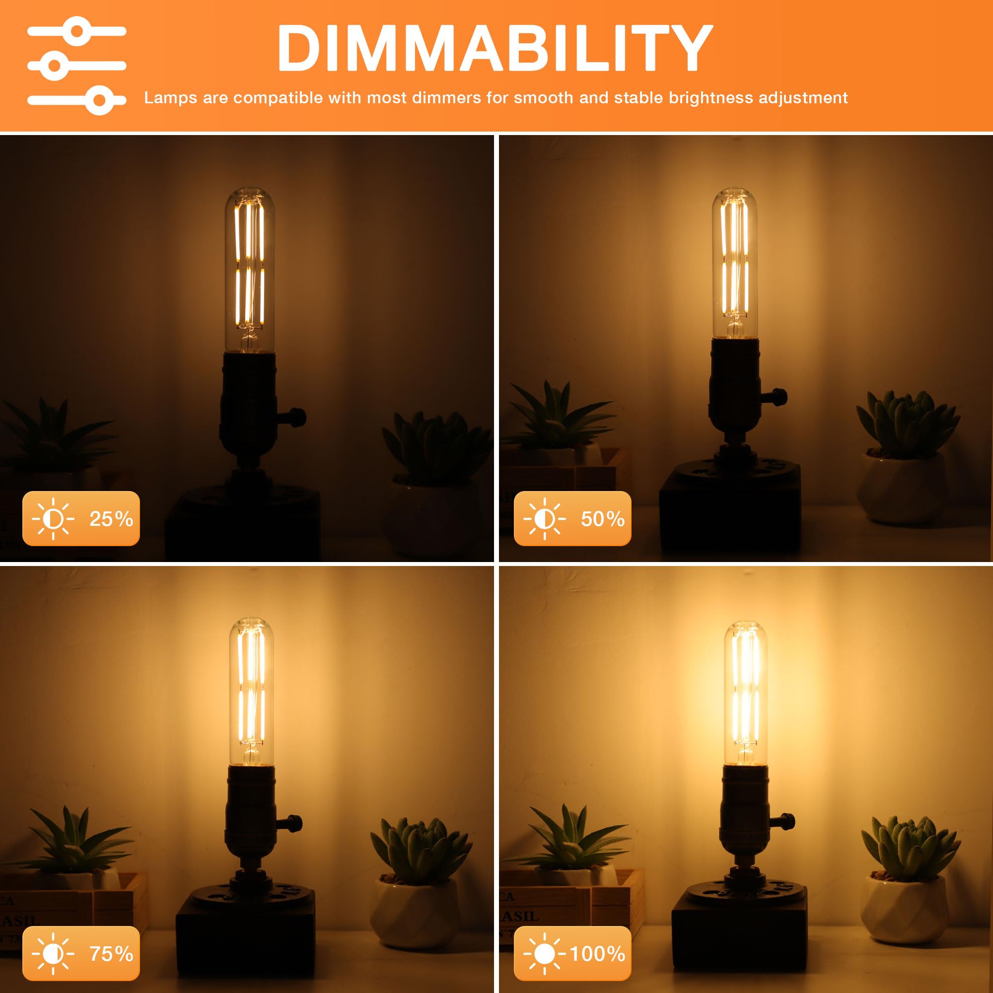 ToBeGreat T30 LED Light Bulbs 6 Watt Equivalent 60W E26 Tubular Bulbs T10 Edison LED Filament Bulb Warm — view 5