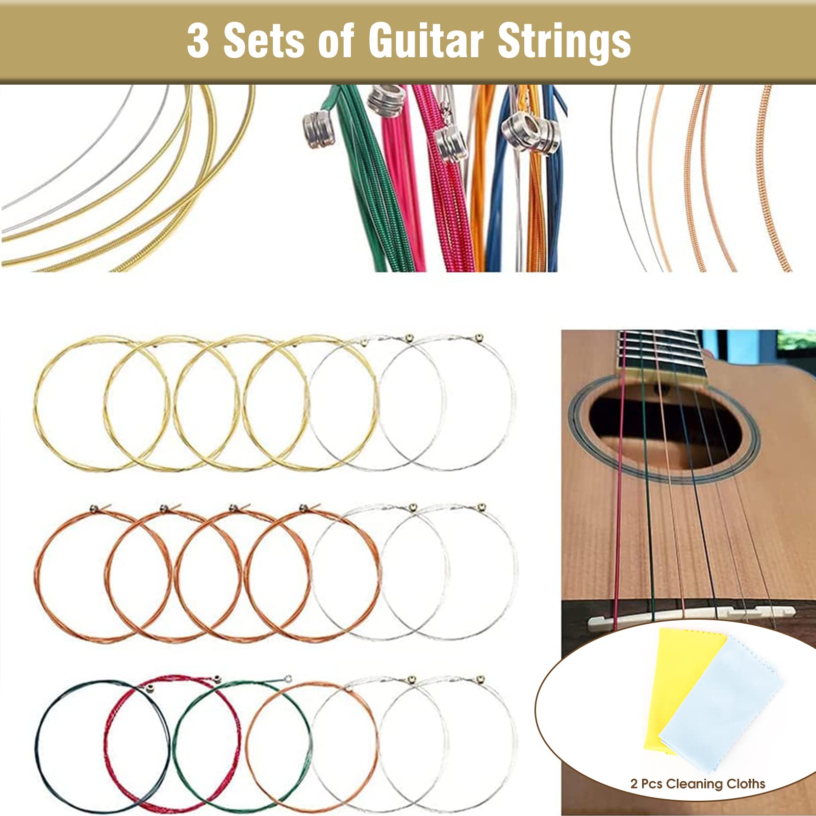 Accesorios Guitarra 80 Piezas con Afinador Guitarra,Correa Guitarra,Soporte pared Guitarra,Cejilla Guitarra,15Puas Guitarra,3 juegos Cuerdas Guitarra,Puente Guitarra,Cejuela guitarra acustica