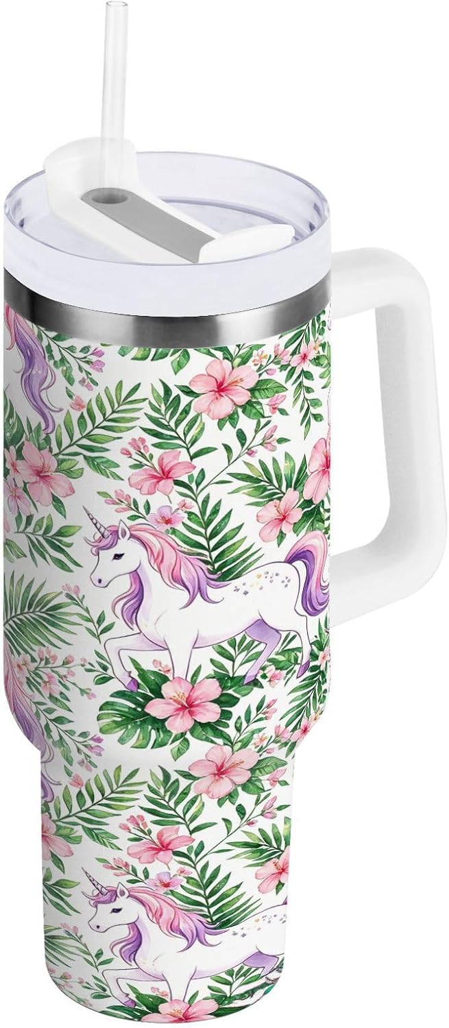 40oz Insulated Tumbler with Handle, Stainless Steel Vacuum Travel Mug, Double Walled Coffee Cup with Lid & Straw, BPA Free Leakproof Car Cup Holder Friendly, White 86