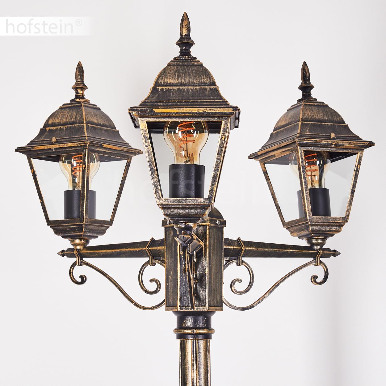 HOFSTEIN Lampa zewnętrzna Naofe, oświetlenie ścieżki z metalu/szkła w kolorze czarno-złotym/brązowym/przezroczystym, kandelabr o antycznym wyglądzie, wysokość maks. 220 cm, oświetlenie ogrodowe IP44,