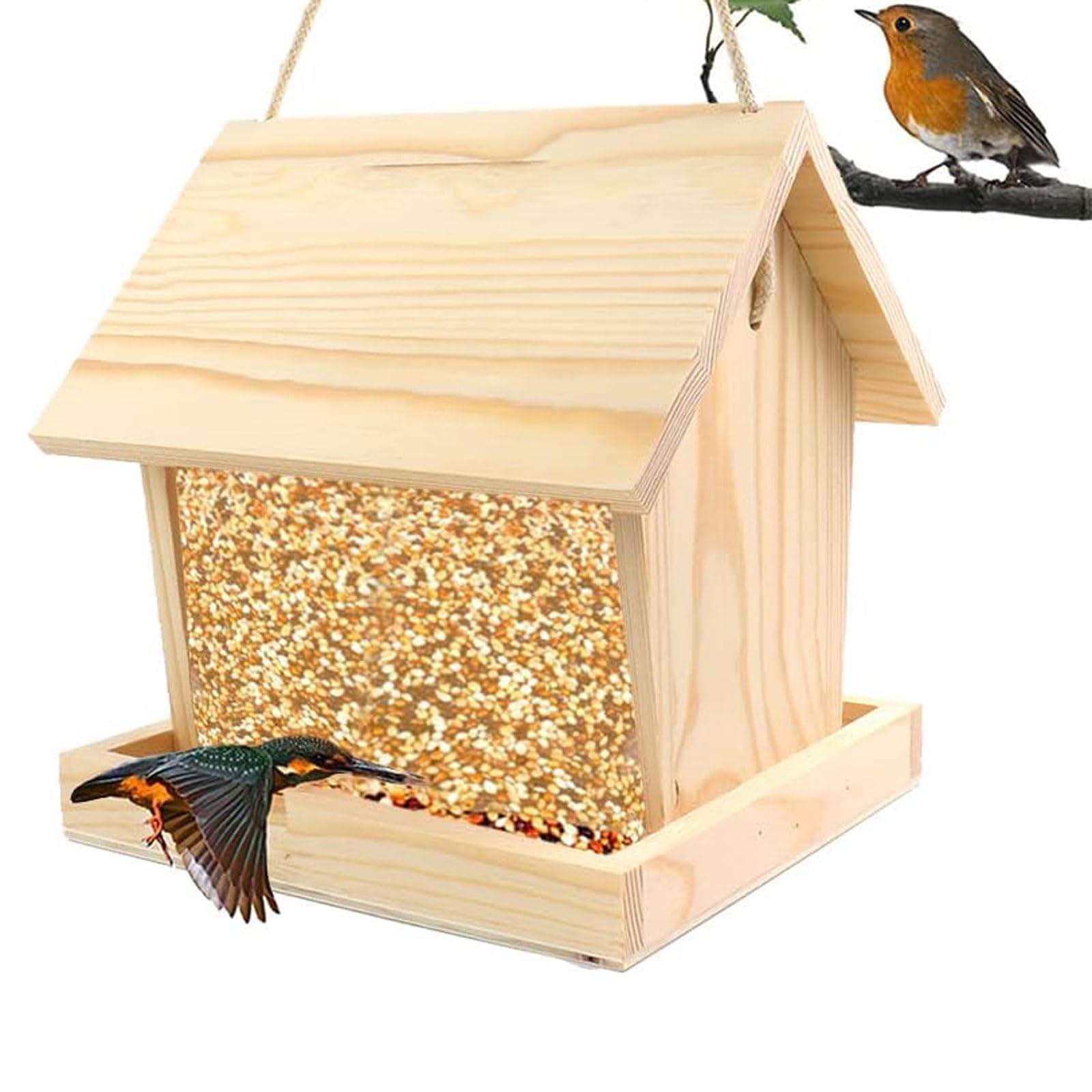 esmen Comederos Comederos de Gran Capacidad para Granja, comedero para pájaros Colgante de Madera con Bandeja de Aterrizaje, comedero automático