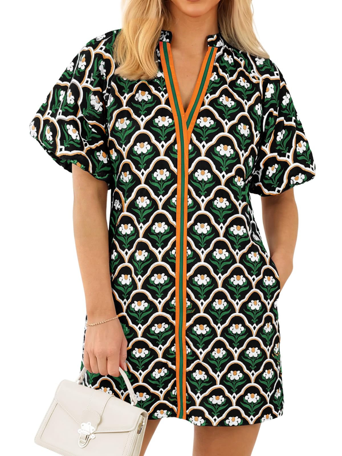 Womens Summer Mini Dress Boho Floral Puff Sleeve Beach Sundress