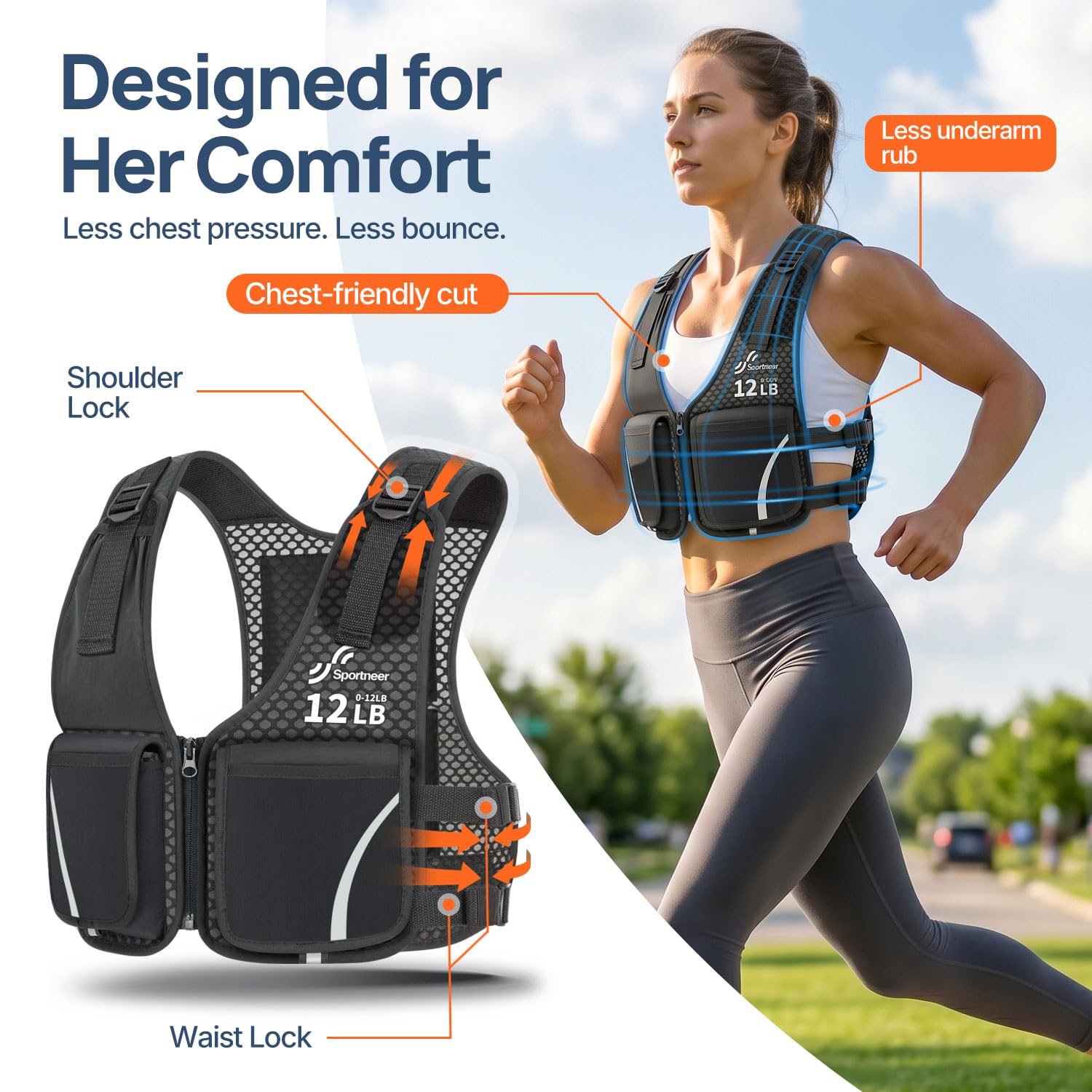 Sportneer 0–5,4 kg Verstellbare Gewichtsweste für Walking, Schwarz | Leichte Gewichtsweste für Damen mit Handytasche und Flaschenhalter, bequeme Weste zum Gehen, Joggen und Krafttraining