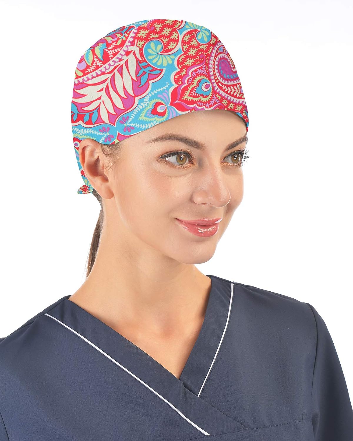 Kousenpu Adjustable Working Caps with Sweatband, Cute Printed Scrub Cap for Women/Men