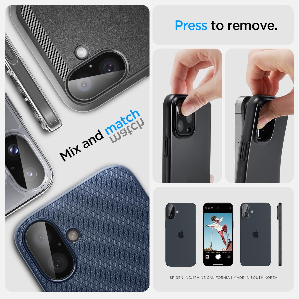 Spigen Glas.tR Optik Protector de Cámara para iPhone 16, iPhone 16 Plus, 2 Unidades, Negro, Instalación Fácil, Dureza 9H, Anti-Arañazos