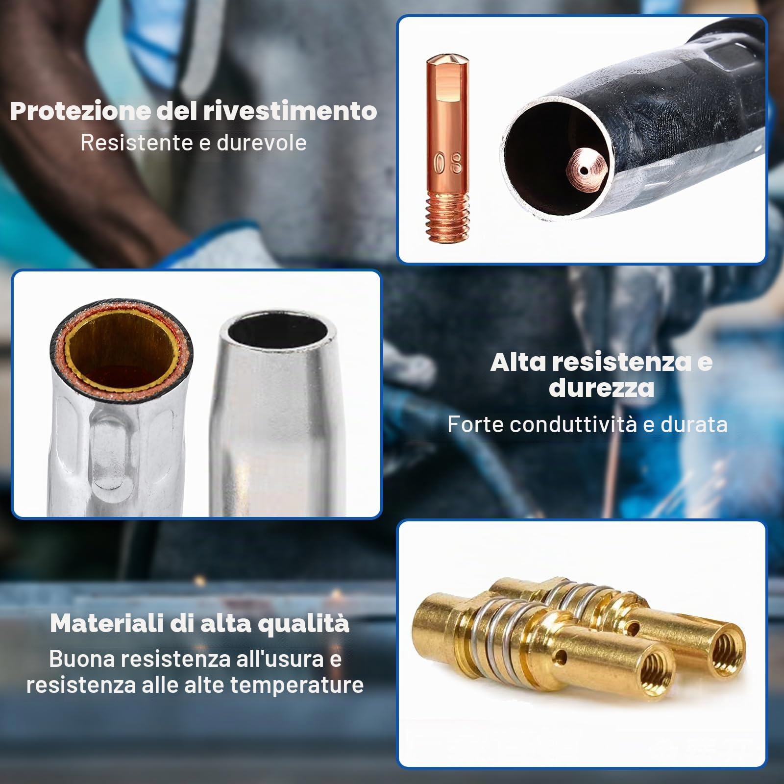 MIG/MAG Accessori, 34 Pezzi Accessori per Saldature, Set Di Materiali Di Consumo Saldatori, Accessori per Saldatrice, Ugello, Punta Guidafilo M6 0,8mm, Diffusoree, Isolator, Strumento