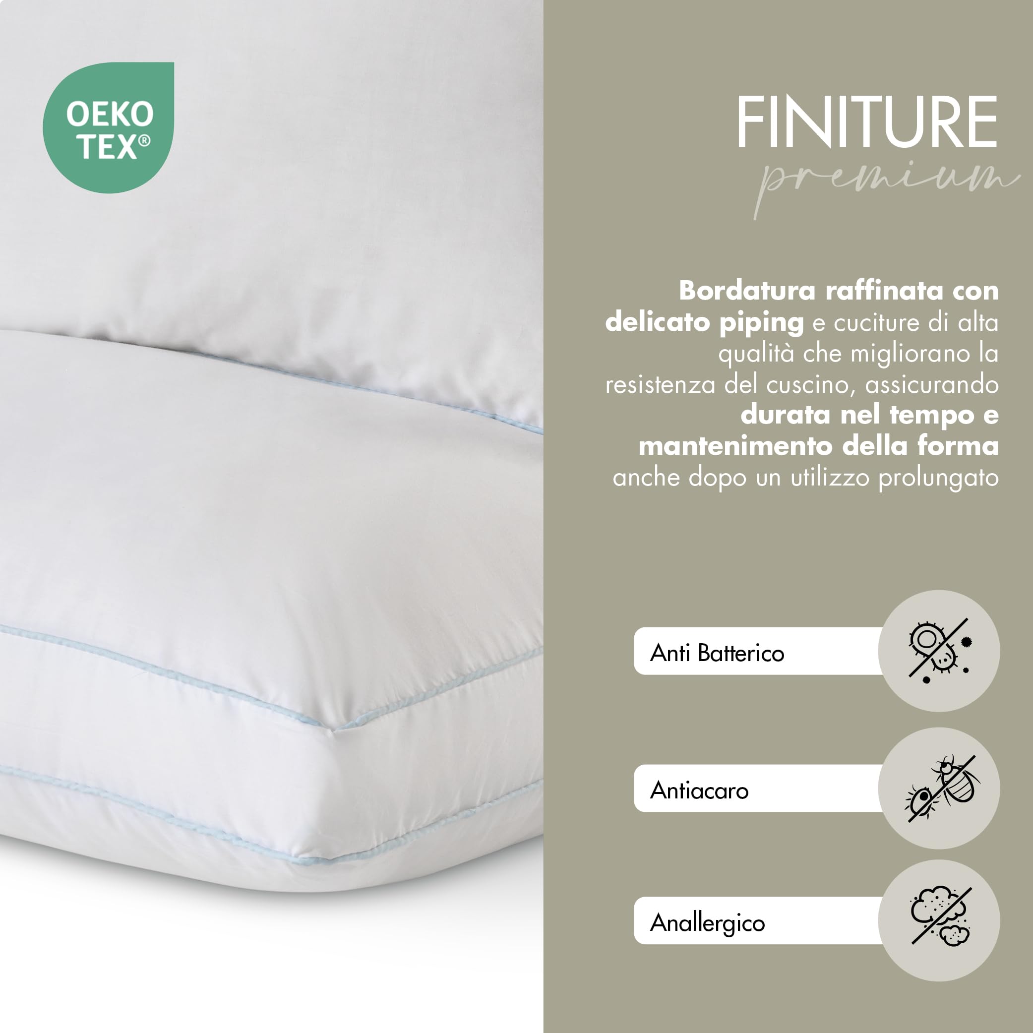 EMTEX Cuscino Letto in PIUMA D'OCA 100% Naturale Guanciale Morbido e Traspirante in COTONE Parcalle Cuciture Premium Made in Italy (1, BIANCO cuciture AZZURRO)