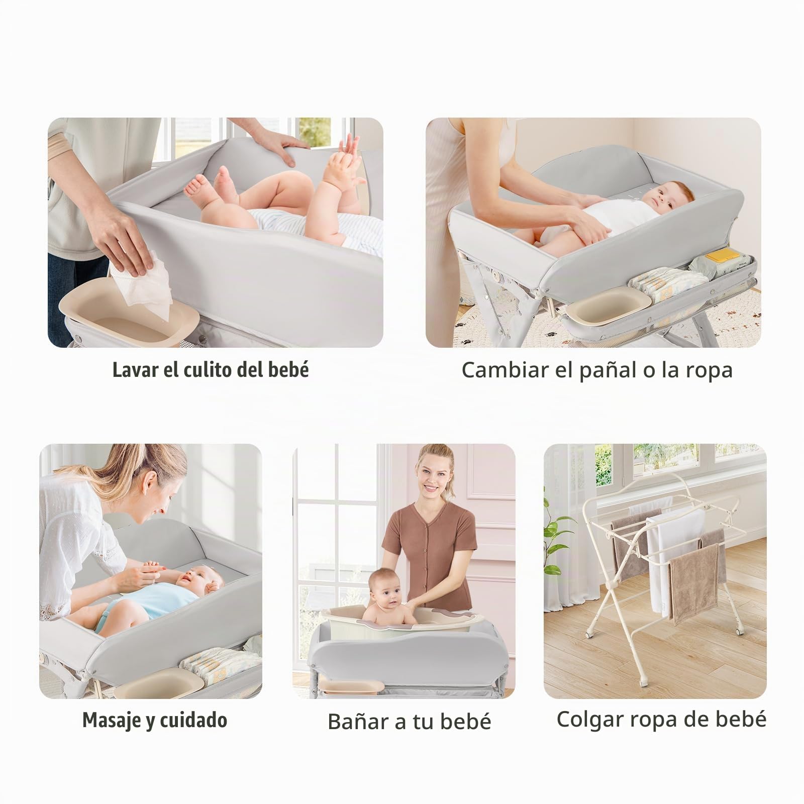 LIFEZEAL Cambiador de Bebé, Cambiador Plegable e Impermeable de Tejido, Cambiador de Pañales para Bebé de 0-6 meses (Gris)