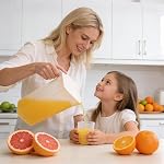 Pumtus 4 Pitcher en plastique avec 16 Des tasses, 70OZ Pitcher à eau avec lis et poignée, inébranlable résistant à la chaleur BPA Conteneur de jus gratuit pour boissons glacées, lait, maison, fête, beige et bleu