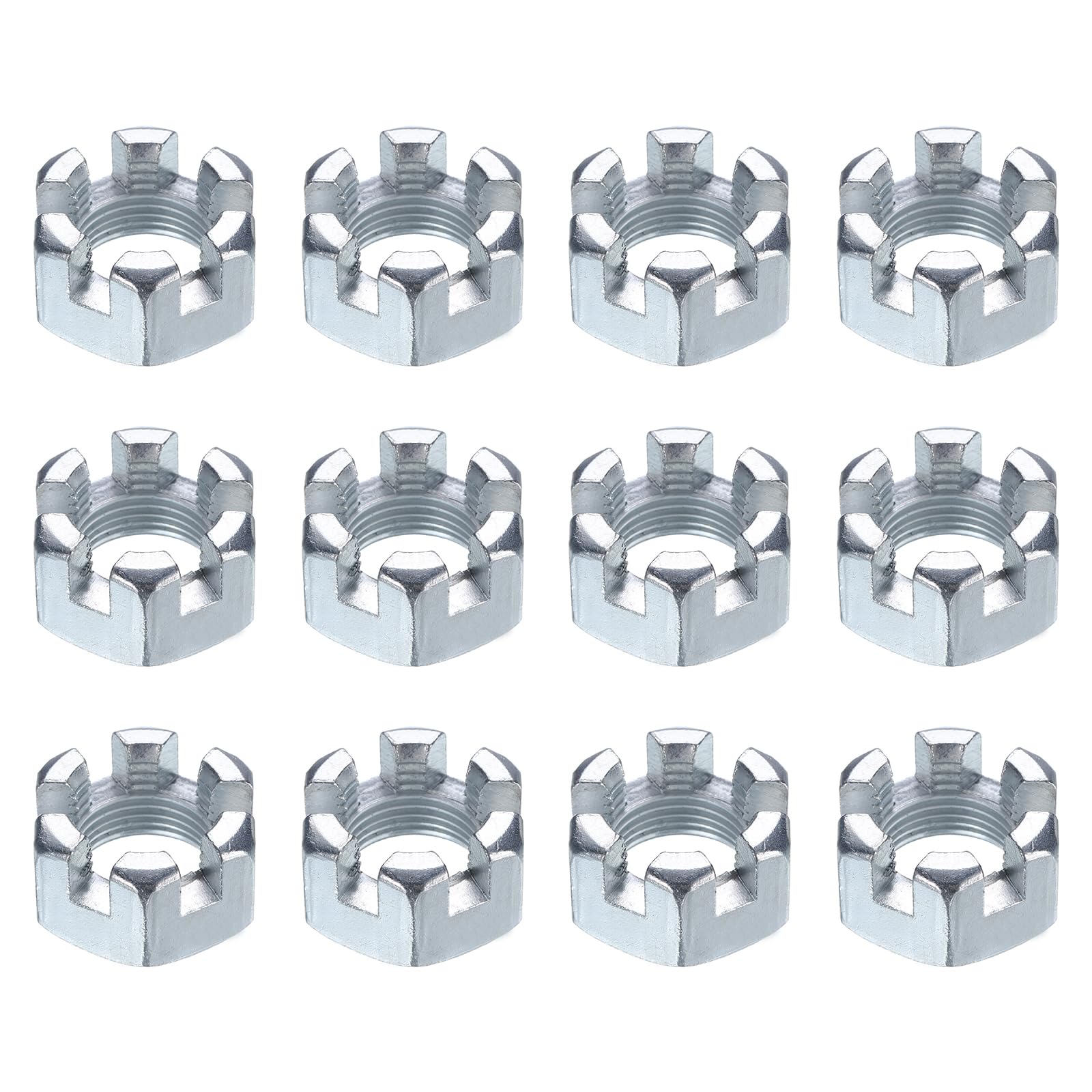 uxcell Tuerca ranurada hexagonal de 3/10.2 cm-16, tuercas hexagonales de acero al carbono chapado en zinc de grado 6.8, buenas para reparación de maquinaria, plata, 12 unidades