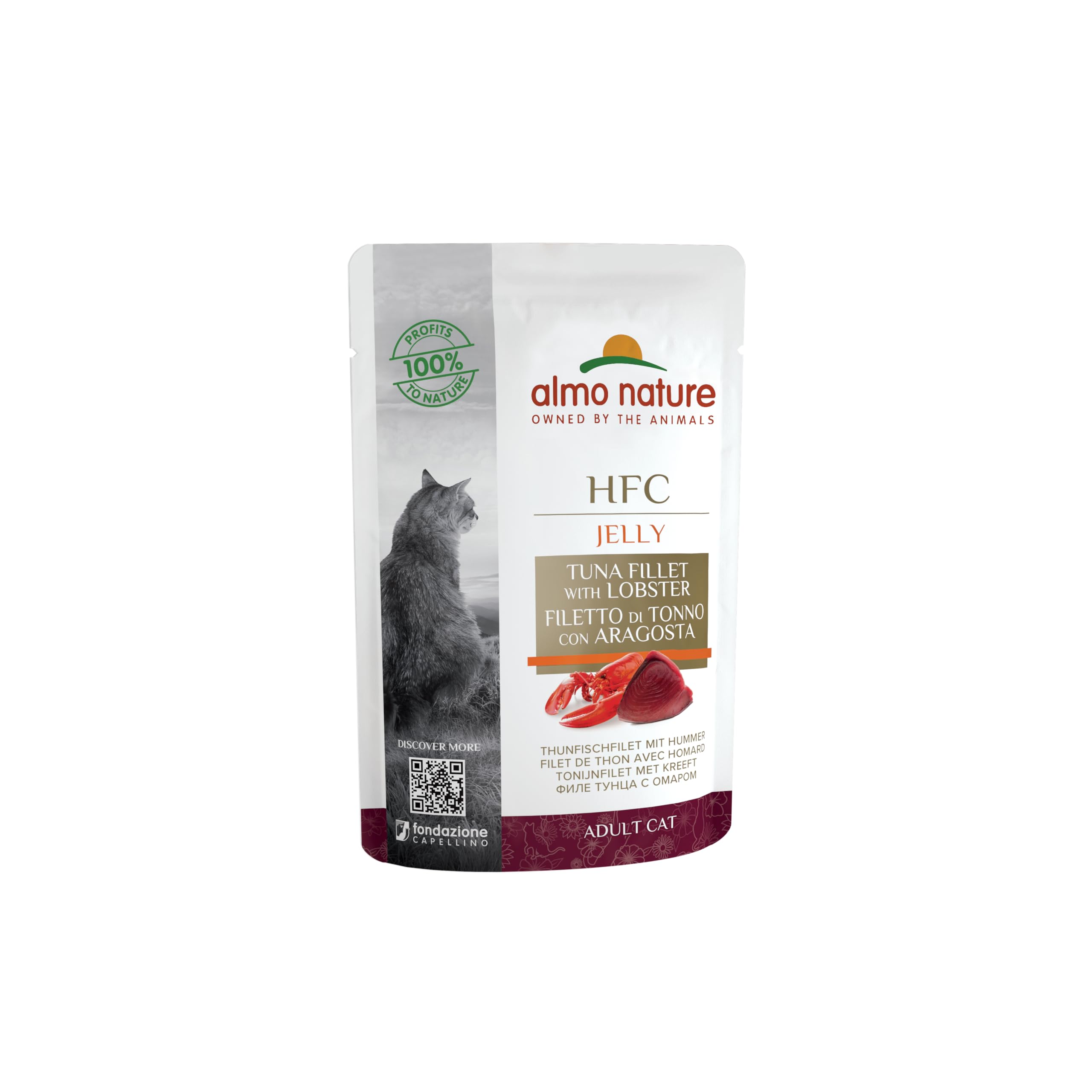 almo nature Comida Húmeda para Gatos Natural de Atún y Langosta (24 Sobres x 55g). Alimento para Gatitos Gourmet Monoproteíco HFC Cuisine. Snack Complementario sin Gluten.