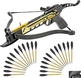 Self-Cocking Crossbow Bundle with Adjustable Sights, Spare Crossbow String and Caps, 27 Aluminim Arrow Bolt Set