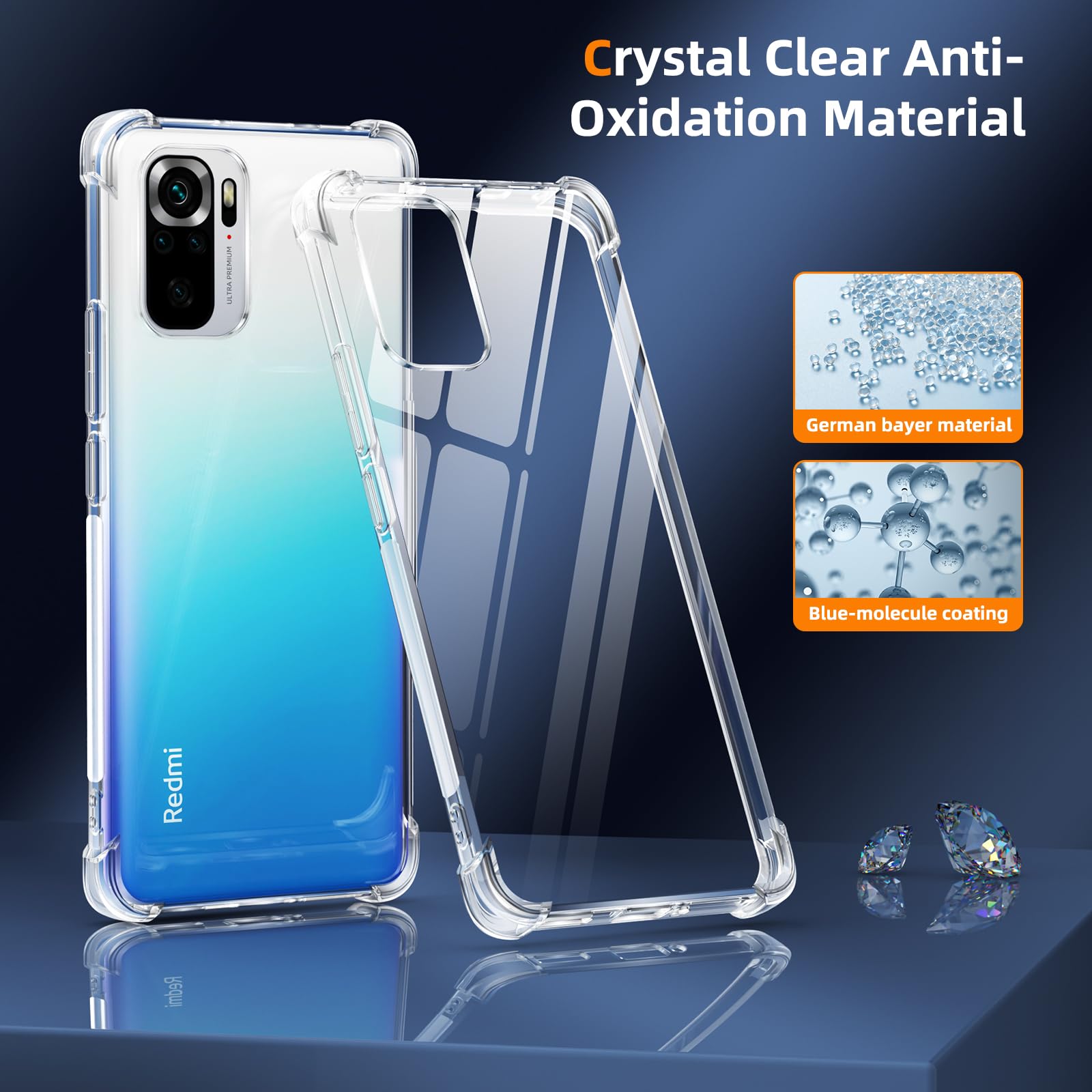 Vauki Cover Per Xiaomi Redmi Note 10 4G/10S + 2 Pellicole Vetro Temperato – Custodia Trasparente Antiurto In Silicone Morbido