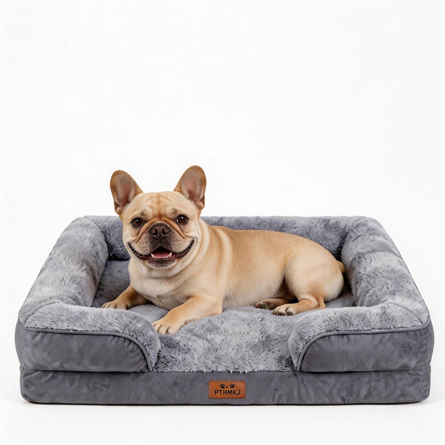 Orthopedic Dog Bed for Medium Dogs - Gel Memory Foam Pet Bed with Waterproof & Washable Cover, Contoured Bolster Design for Dogs & Cats (Grey, 30.0" L x 20.0" W x 6.3" Th)