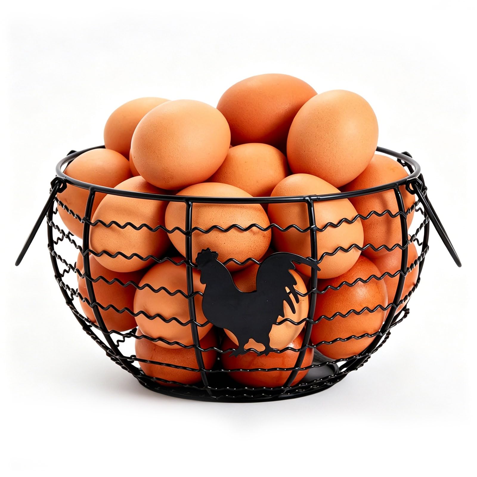 Egg Holder Storage Basket, Rustic Metal Wire Egg Storage Basket for Countertop Kitchen, Black Iron Farmhouse Style Chicken Egg Holder, Rustic Rooster Kitchen Decor Gift