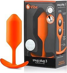 b-Vibe - The Snug Plug 3 - Naranja - Enchufe anal de 180 gramos que cuenta con una base acampanada y bolas pesadas
