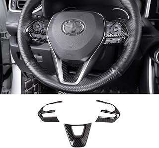 Tocatus Steering Wheel Cover Trim for Toyota Corolla 2020 2021 2022, for RAV4 2019 2020 2021 2022, ABS Carbon Fiber 3pcs