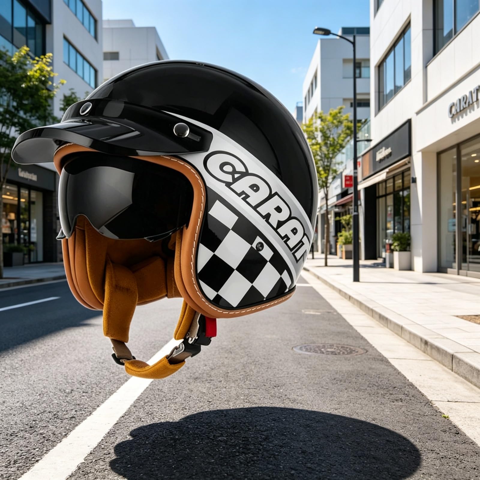 Casque Jet Classique Homologué ECE 22.06 & Conforme Dot, Casque Moto Rétro Bol Norme Européenne avec Visière Solaire Interne, Bord Amovible, Boucle Micrométrique, Scooter Cafe Racer