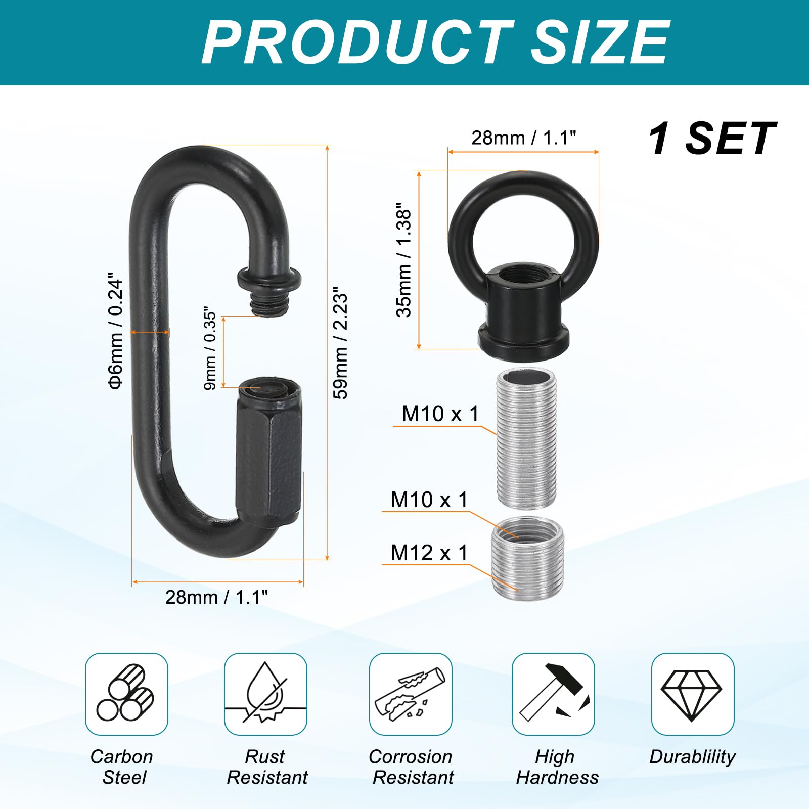 PATIKIL M10 Fine Thread Lamp Female Loop Holder with M12 Adapter Chain Quick Link - Image 2