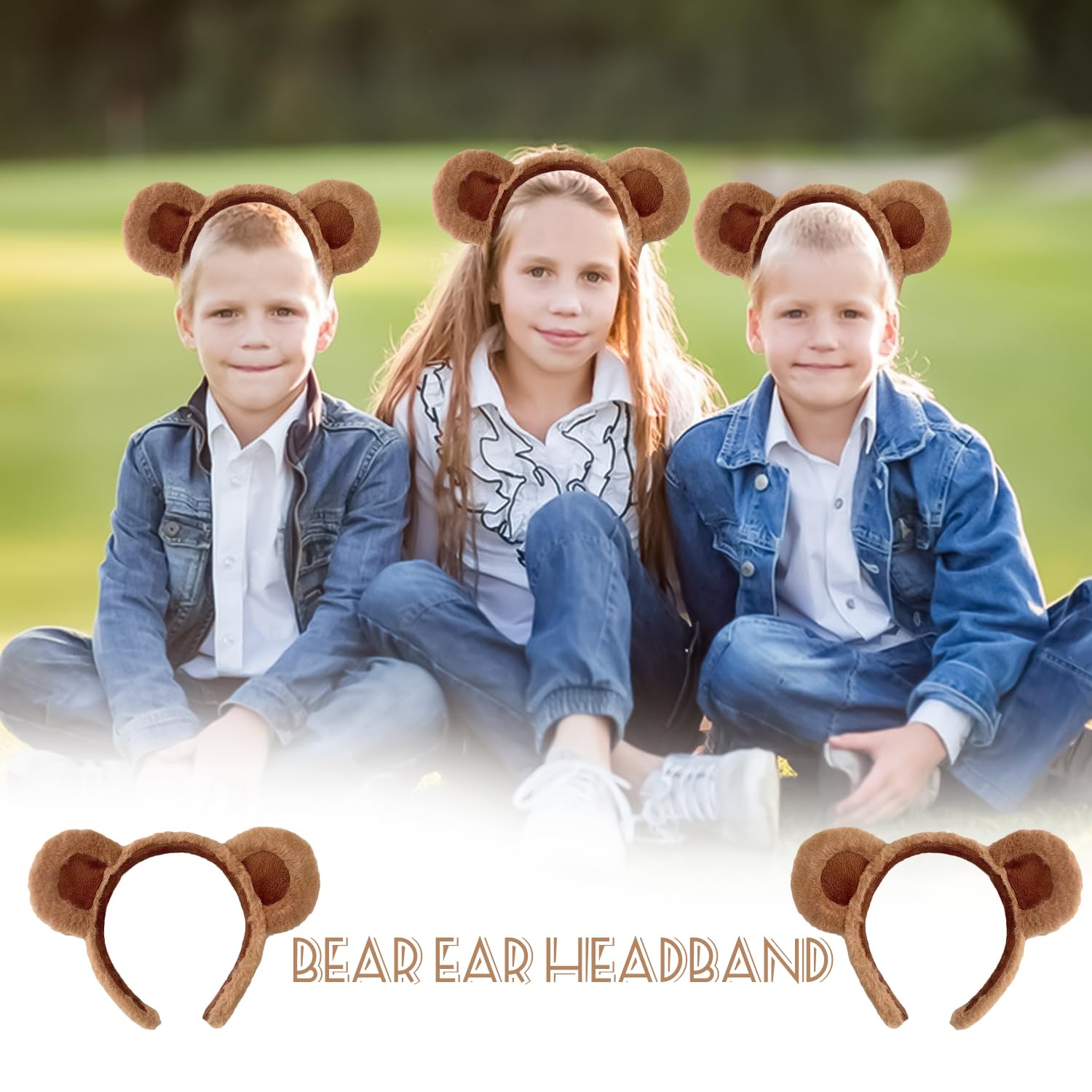 Lezevn Lot de 6 serre-têtes avec oreilles d'ours en peluche pour décoration de maquillage Marron
