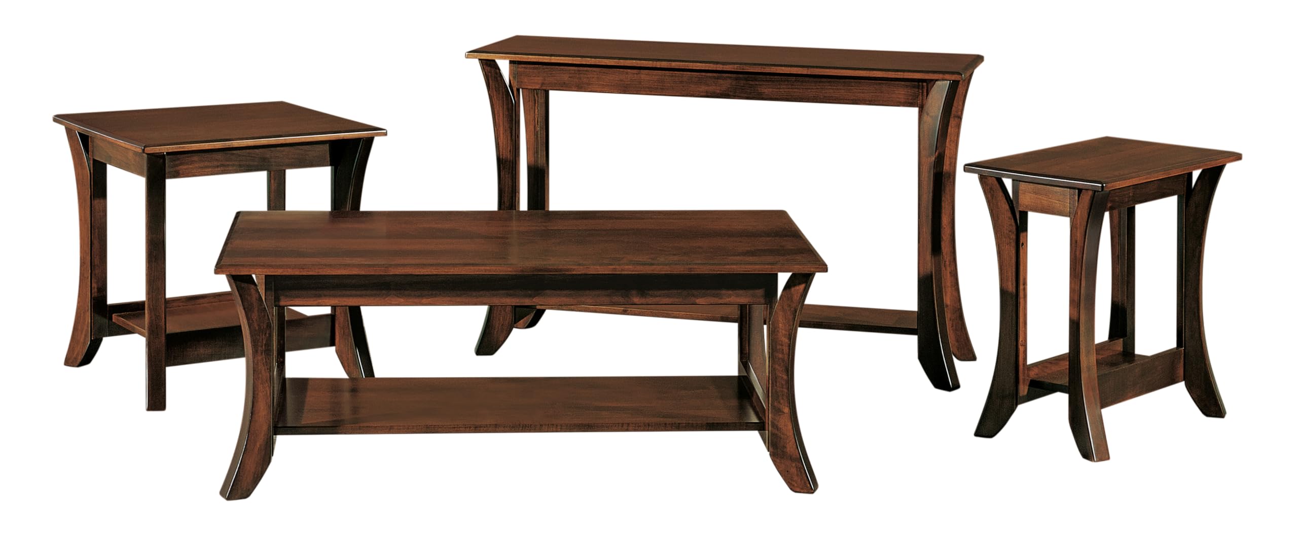 Horizon 4 -Piece Living Room Table Set- Includes Sofa Table, 2 End Tables, & Coffee Table, Amish Crafted in The USA - Maple