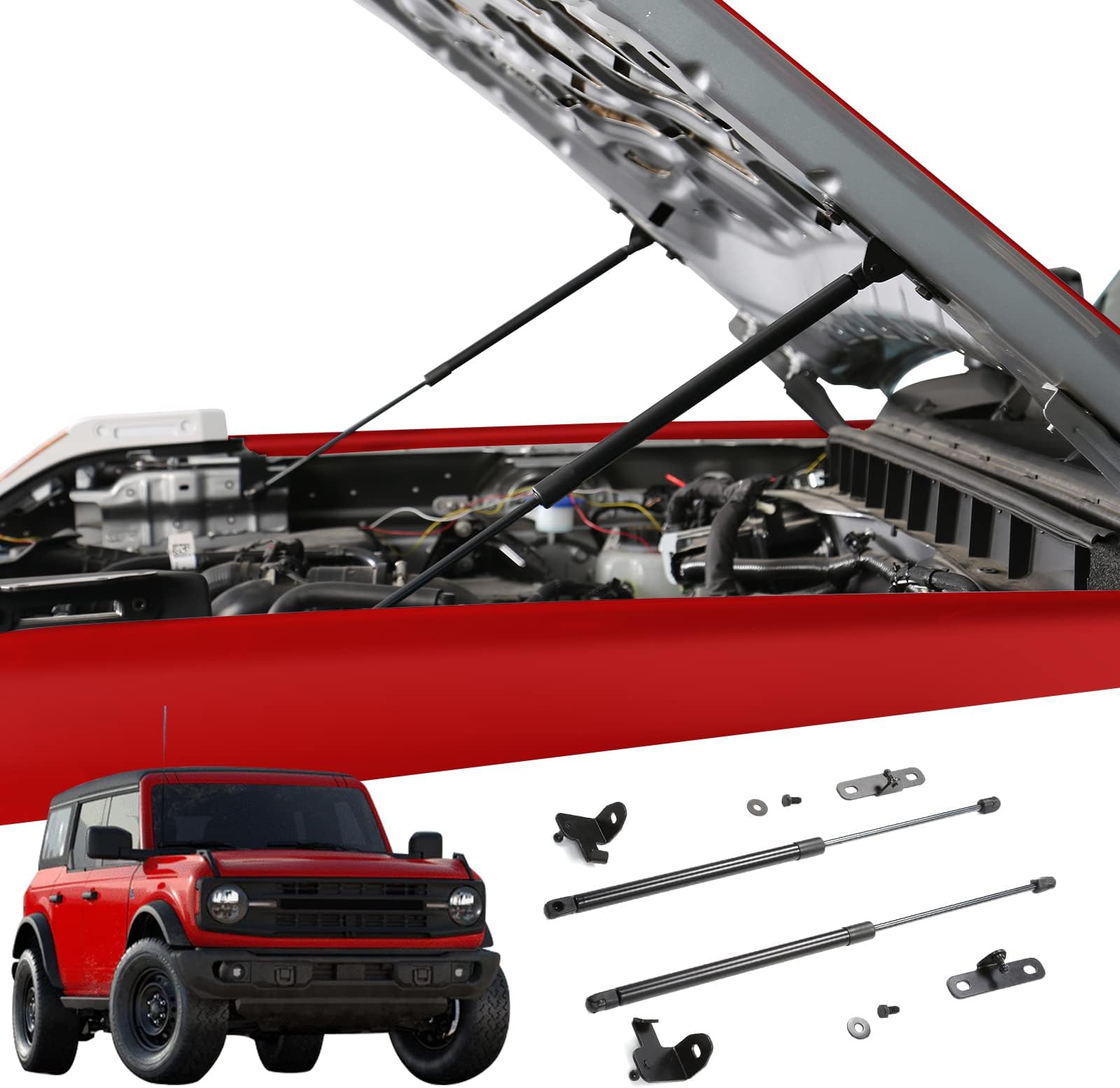 - Mabett Front Bonnet Hood Lift Supports Upgraded Version for Ford Bronco Accessories 2026,2021-2025 2/4-Door Shock Struts Gas Springs Shocks (Carbon Steel Black)