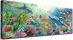 Pintura artística de diamante grande, kits de pintura de diamante redondo do mundo do oceano DIY para adultos iniciantes, strass de cristal para presente de decoração de parede de casa, 30 x 90 cm