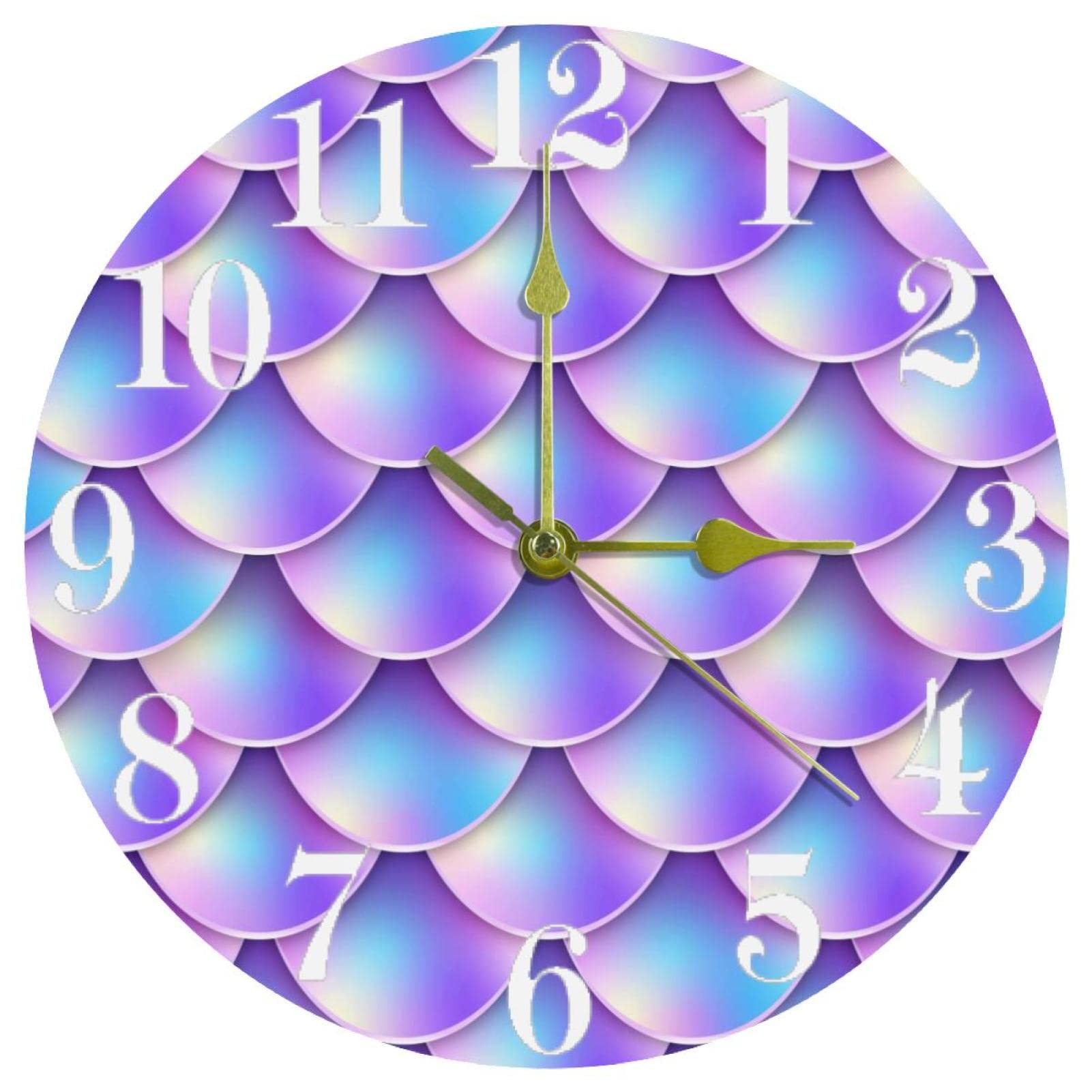 Horloge murale silencieuse queue de sirène pastel 25cm pour dormir sans tic-tac