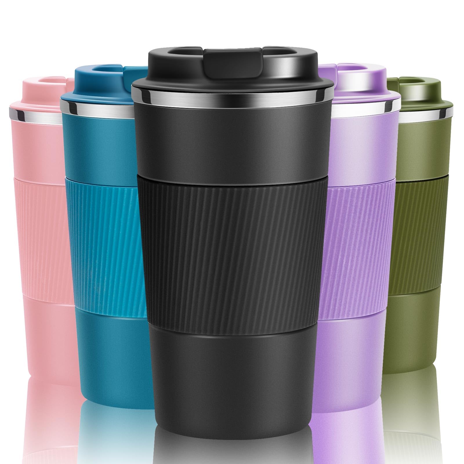 YINJOYI Travel Mug Reusable Insulated Coffee Cups Vacuum Thermal Tumbler for Hot & Cold Drinks Leakproof Stainless Steel Travel Bottle (Black, 510ml)